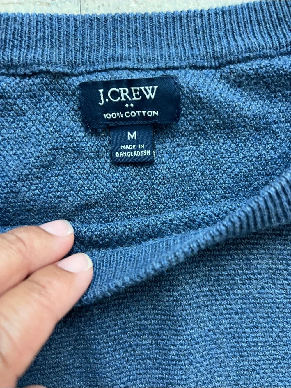 J.Crew Mens Medium Blue 100% Cotton Crewneck Sweater Textured Knit Raglan